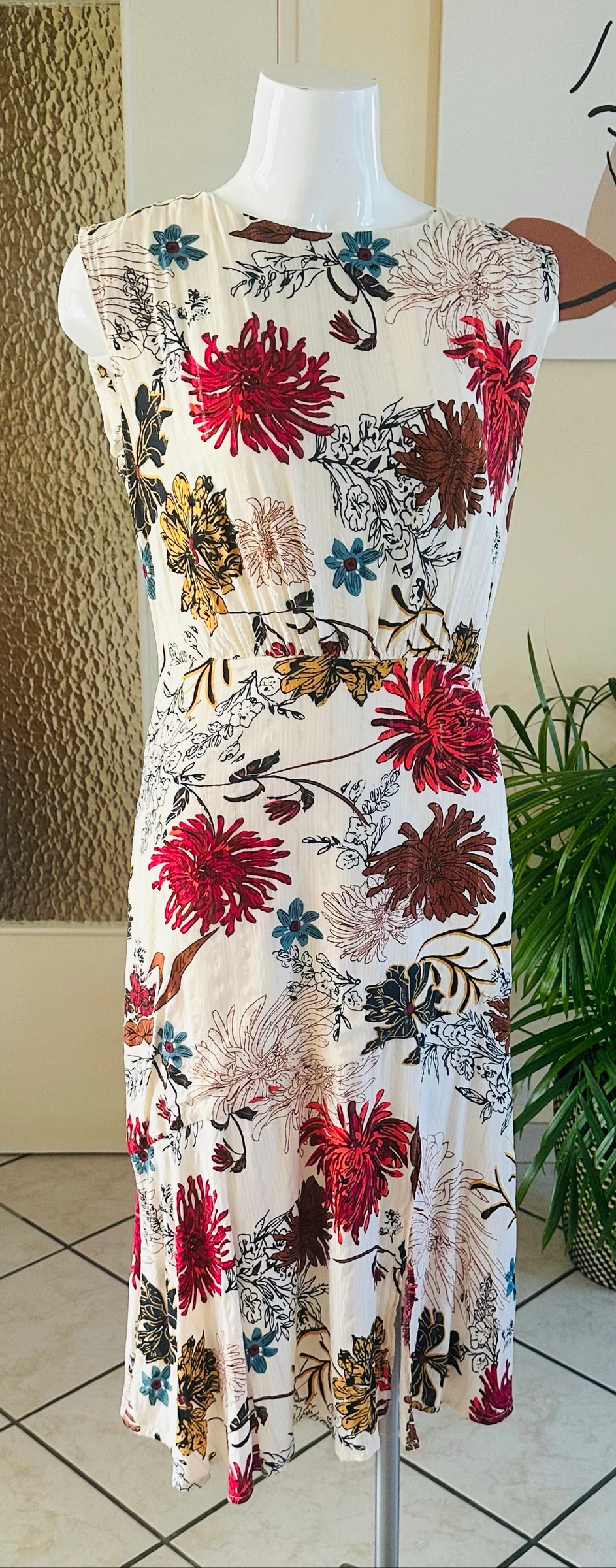 Magnifique Robe Fluide Camaïeu Beige Écru – Détail Dos Nu & Zip – Taille 38
